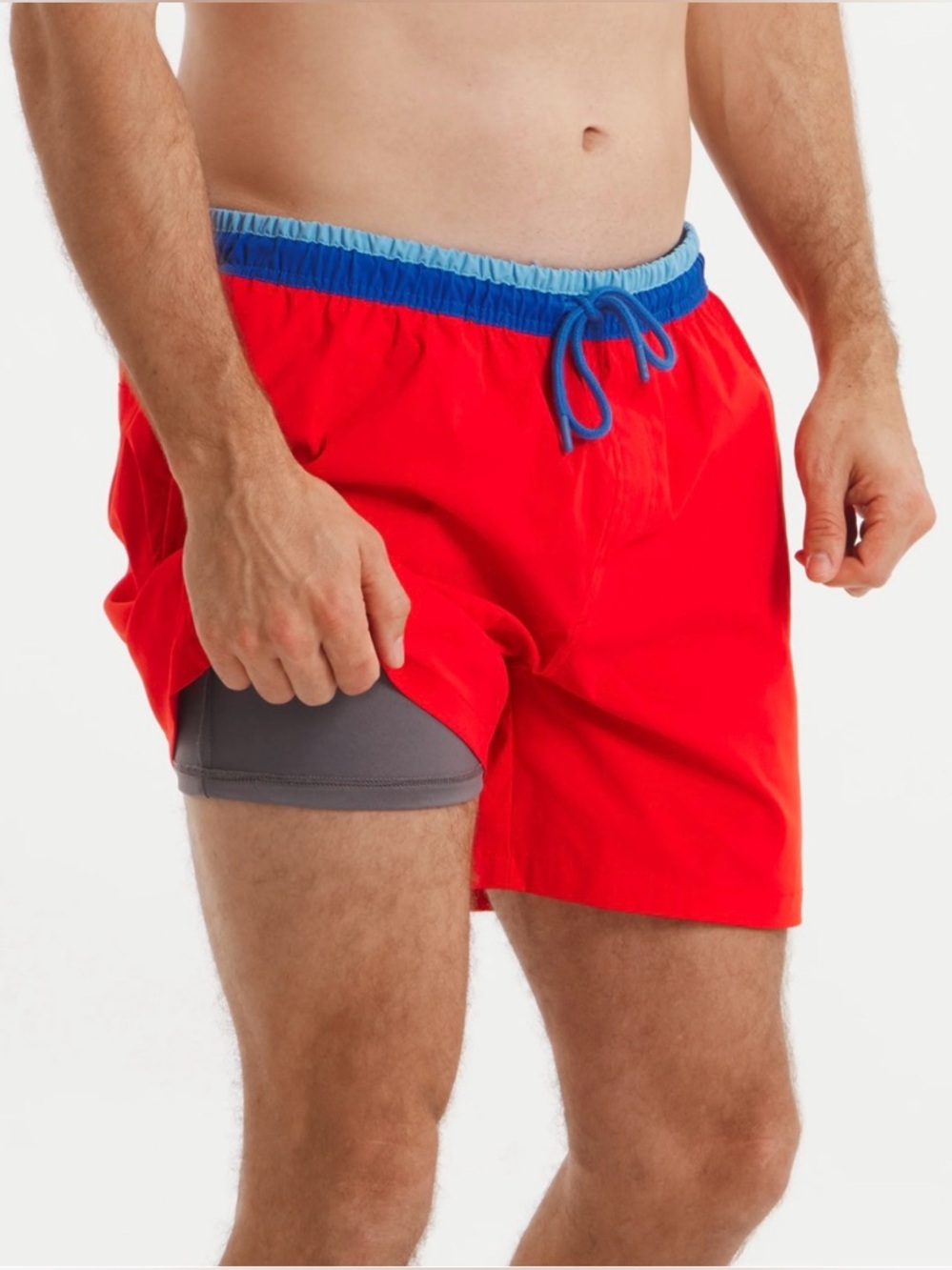 Southern Marsh Medium Men's Red Swim Shorts with Blue Waistband